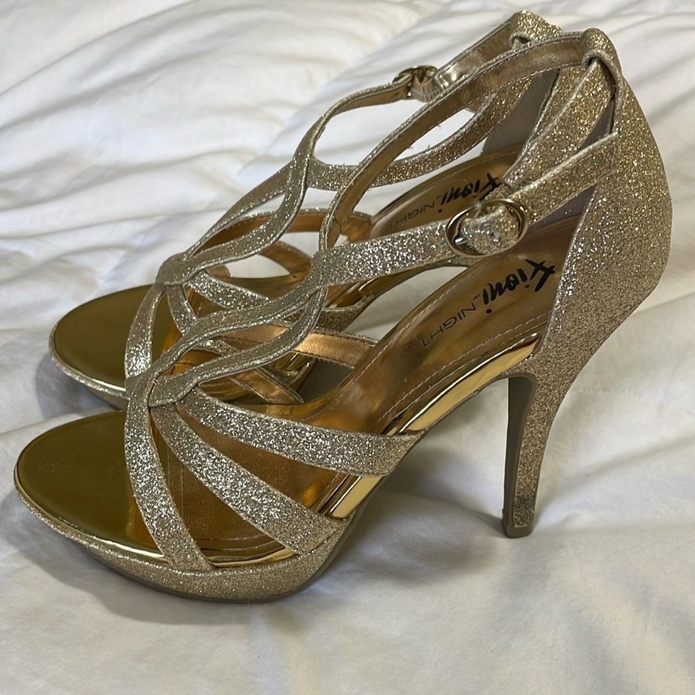 FIONI | Night | Gold | Sparkle | Strappy | Platform High Heels | Size 6